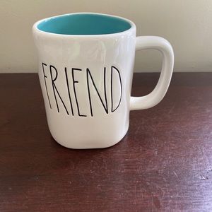 Authentic Rae Dunn By Magenta "FRIEND" Coffee Mug with Teal Blue Interior